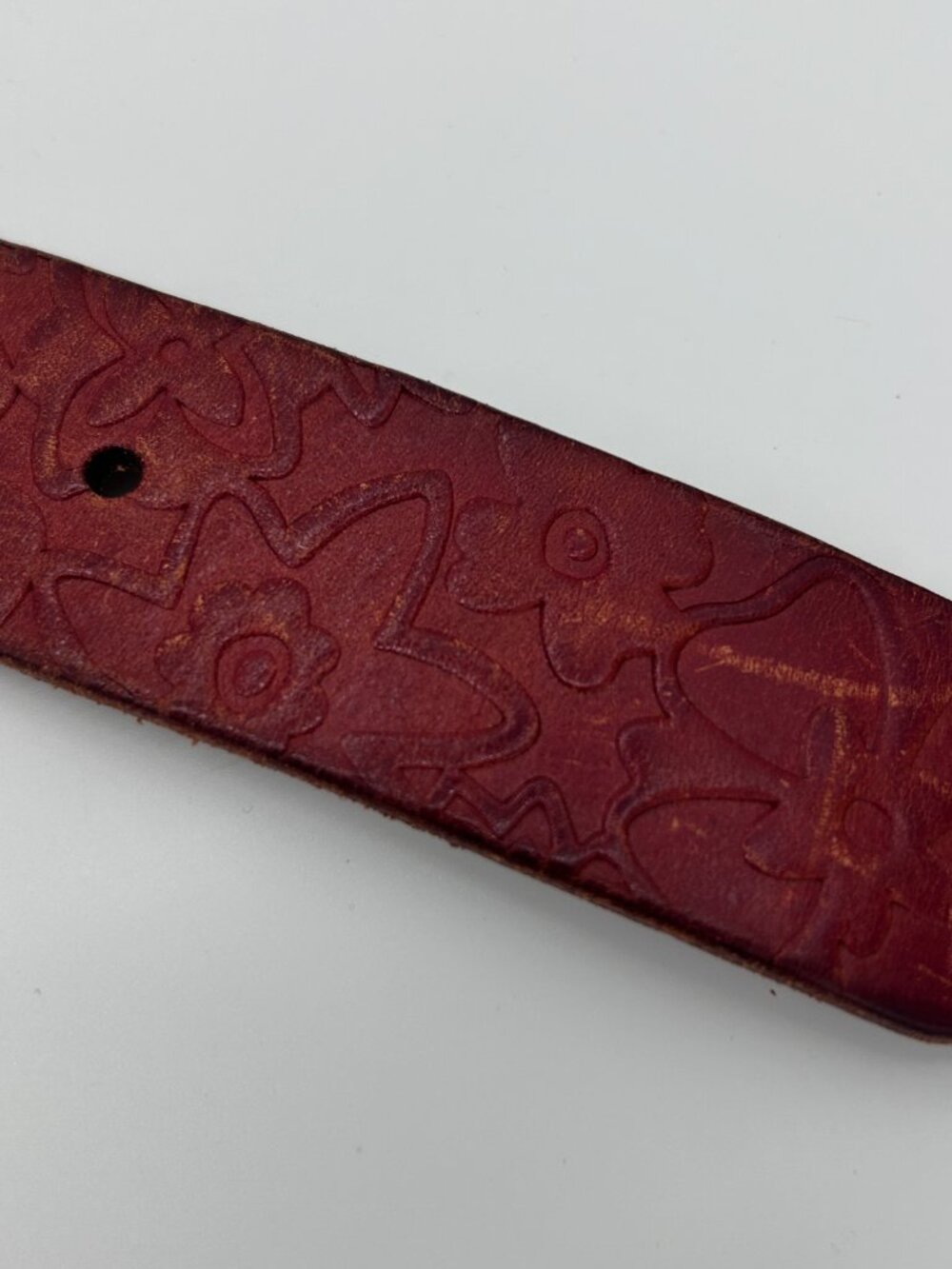 Fossil Belt Brown Genuine Leather Women's Size L Embossed Floral - Picture 9 of 9